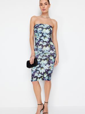 Pletena mini haljina s cvjetnim printom s printom Trendyol plava