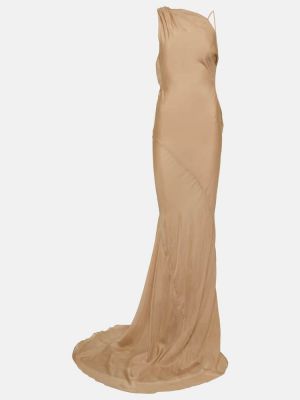 Jedwabna sukienka długa asymetryczna Entire Studios srebrna