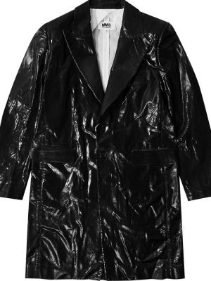 Кожаное пальто Mm6 Maison Margiela черное