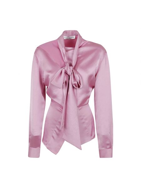 Satynowa bluzka z falbankami Victoria Beckham różowa