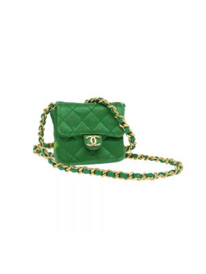 Satynowa torba na ramię Chanel Vintage zielona
