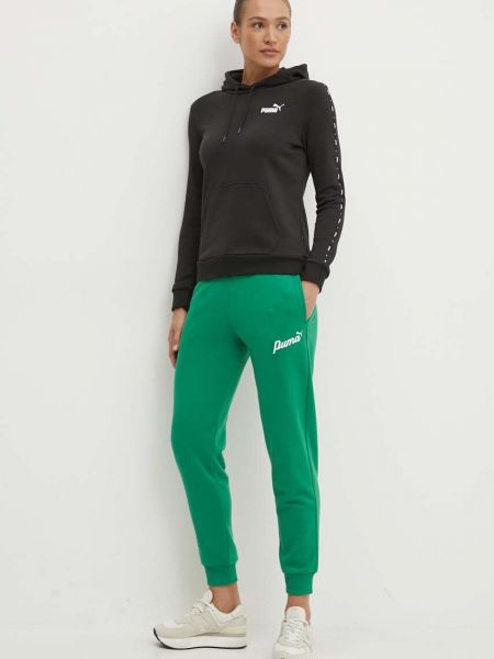 Spodnie sportowe z nadrukiem Puma zielone