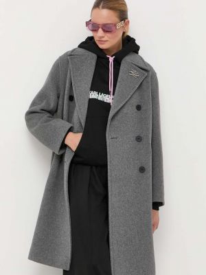 Vlněný kabát Karl Lagerfeld šedý