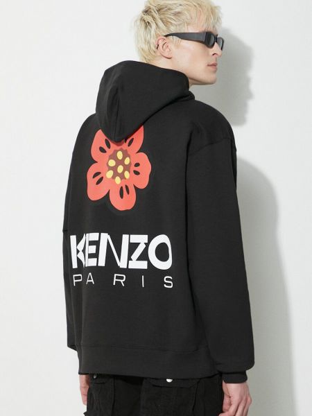 Hoodie s kapuljačom s cvjetnim printom Kenzo crna