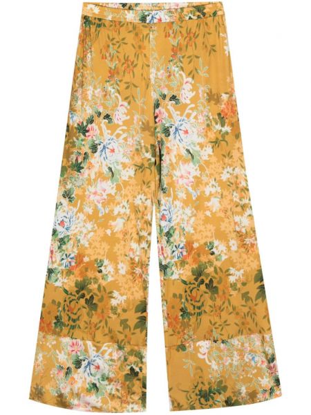 Pantaloni de mătase cu model floral cu croială lejeră Pierre-louis Mascia galben