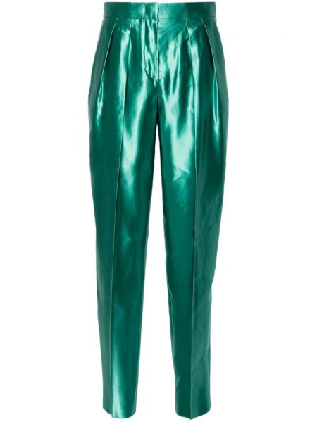 Plisované saténové nohavice Giorgio Armani zelená
