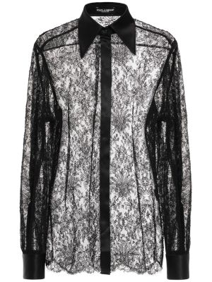 Прозрачна сатенена риза с дантела Dolce & Gabbana черно