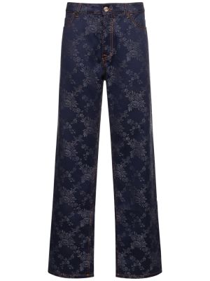 Modré žakárové bavlněné straight fit džíny s vysokým pasem Etro