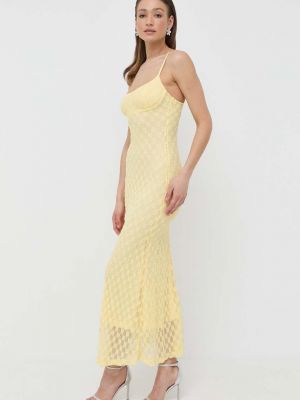 Sukienka długa dopasowana Bardot żółta