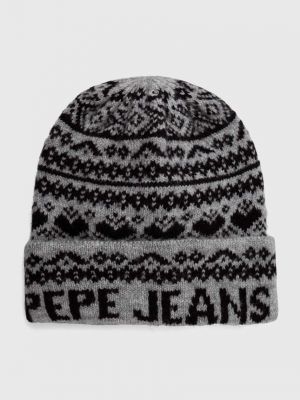 Dzianinowa czapka Pepe Jeans szara