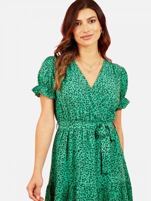 Платье миди с принтом с рюшами с животным принтом Mela зеленое