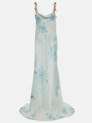 Kvetinové šifonové hodvábne dlouhé šaty Dries Van Noten biela