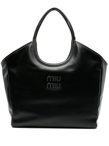 Kožená nákupná taška Miu Miu čierna