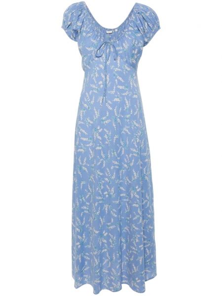 Sukienka midi w kwiatki z nadrukiem relaxed fit Dôen niebieska