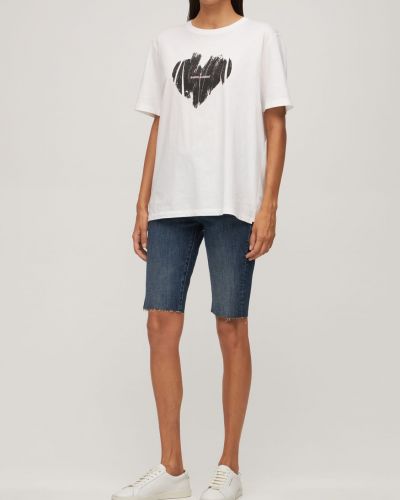 T-shirt di cotone con stampa in jersey Saint Laurent bianco