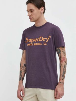 Koszulka bawełniana z nadrukiem Superdry fioletowa
