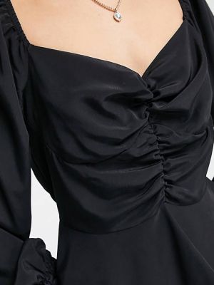 Черная блузка со сборками спереди New Look