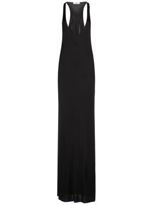 Černé viskózové šaty s lodičkovým výstřihem Saint Laurent