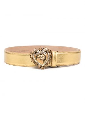 Iš natūralios odos diržas su sagtimis su širdelėmis Dolce & Gabbana auksinė
