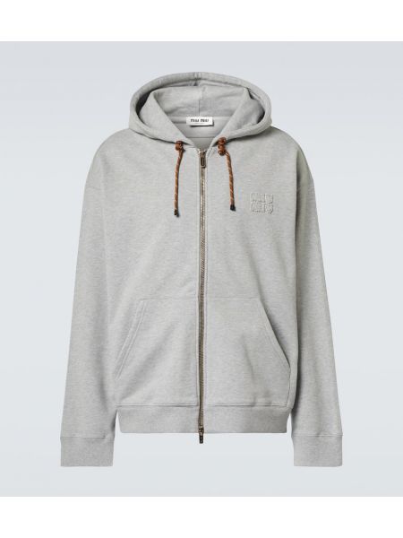 Melange bomull hoodie Miu Miu grå