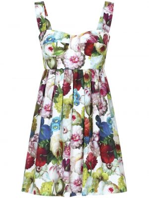 Bombažna obleka s cvetličnim vzorcem s potiskom Dolce & Gabbana bela