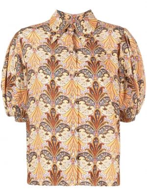 Jedwabna koszula z nadrukiem z wzorem paisley Etro brązowa
