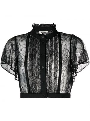 Прозрачна блуза на цветя с дантела Sandro черно