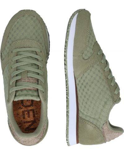 Sneakers in pelle scamosciata in mesh Woden verde