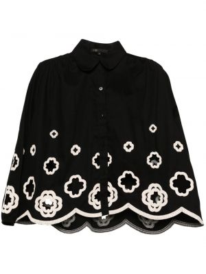 Βαμβακερή μπλούζα με κέντημα Maje μαύρο