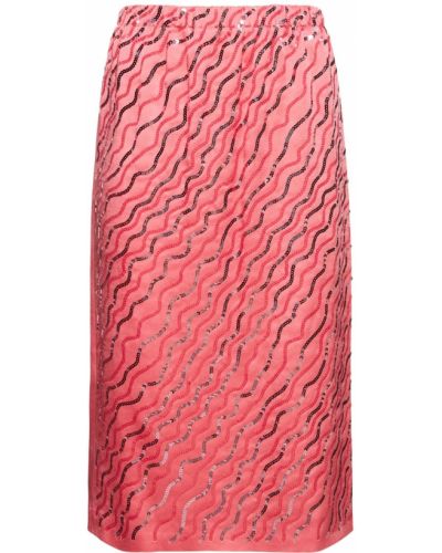 Krepové midi sukně s výšivkou Marni růžové