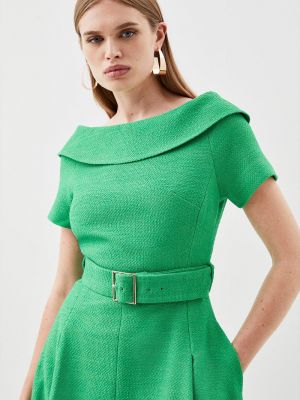 Твидовый платье с воротником с высоким воротником Karen Millen зеленый