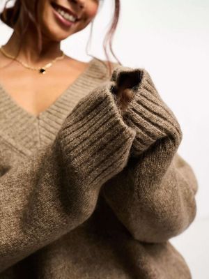 Шерстяной свитер с v-образным вырезом Pimkie серый