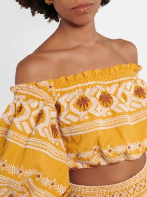Top con bordado de algodón Johanna Ortiz amarillo