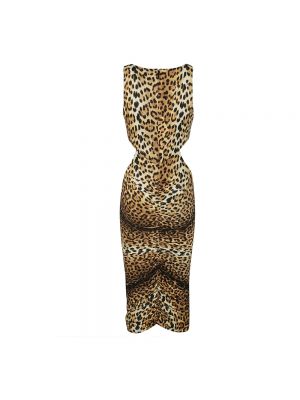 Vestido midi con estampado leopardo Roberto Cavalli beige
