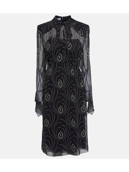 Midi haljina s printom Prada crna