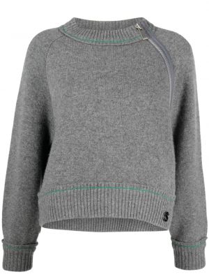 Пуловер с цип с кръгло деколте Sacai сиво