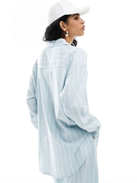 Льняная рубашка в полоску свободного кроя Asos Design голубая