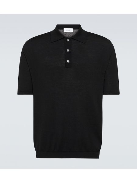 Кашмирена копринена вълнена поло тениска Lardini черно
