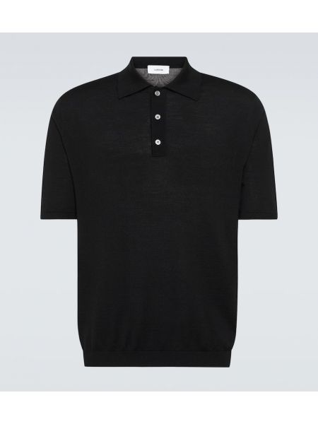 Tricou polo de lână de mătase din cașmir Lardini negru