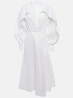 Vestido midi de algodón Jil Sander blanco