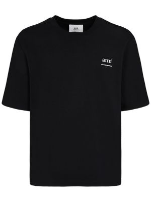 Bavlněné tričko s potiskem Ami Paris černé