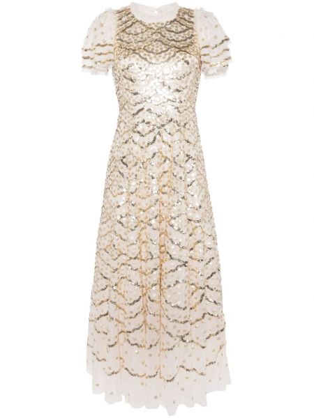 Taškuotas vakarinė suknelė Needle & Thread balta
