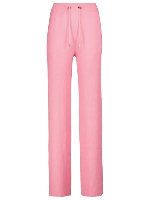 Spodnie sportowe z wysoką talią z kaszmiru Balmain różowe