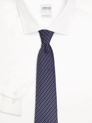 Жаккардовый шелковый галстук в полоску Emporio Armani синий