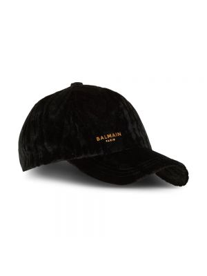 Aksamitna czapka z daszkiem Balmain czarna