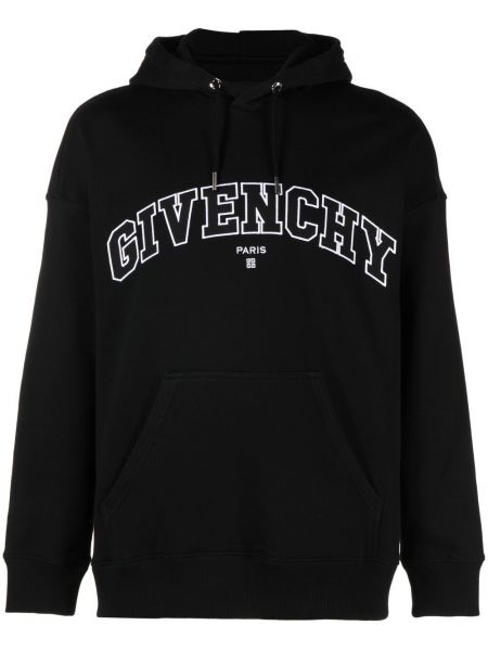 Pamučna hoodie s kapuljačom s vezom Givenchy crna