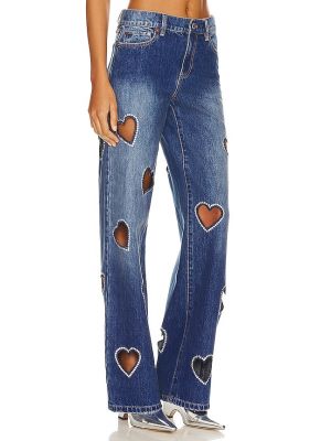 Kalp desenli jean pantolon Alice + Olivia mavi