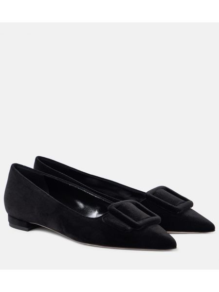 Fløjl ballerinaer Manolo Blahnik sort