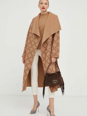 Oboustranný oversized vlněný kabát Karl Lagerfeld hnědý