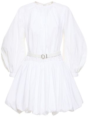 Rochie mini din bumbac plisată Jil Sander alb